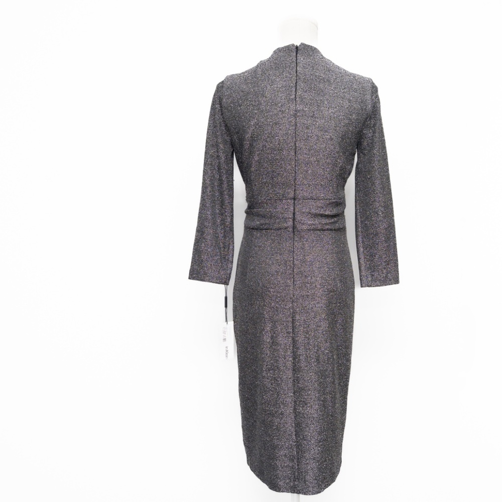 Calvin Klein - Metallic Faux-Wrap Cocktail Dress - Picture 3 of 11